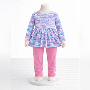 Colorful Long Sleeve Peplum Top and Pink Pants Set 3T